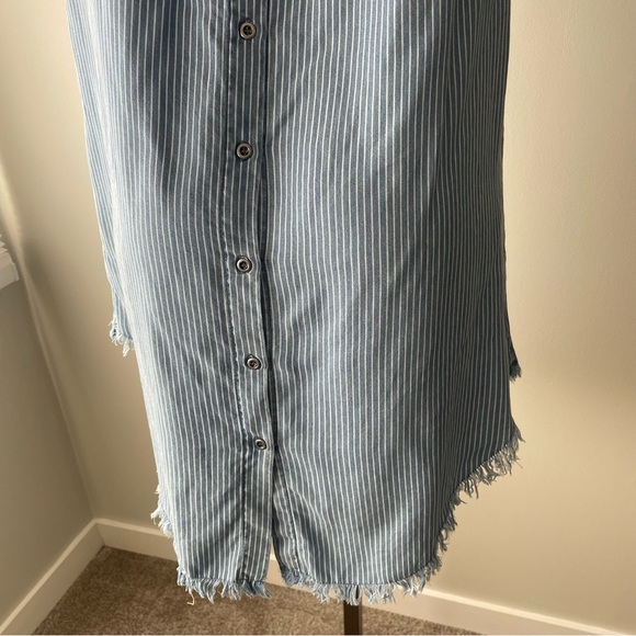 ANTHRO Standard Grace Striped Blue White High Low Fringe Dress Loose Relaxed - Picture 7 of 8